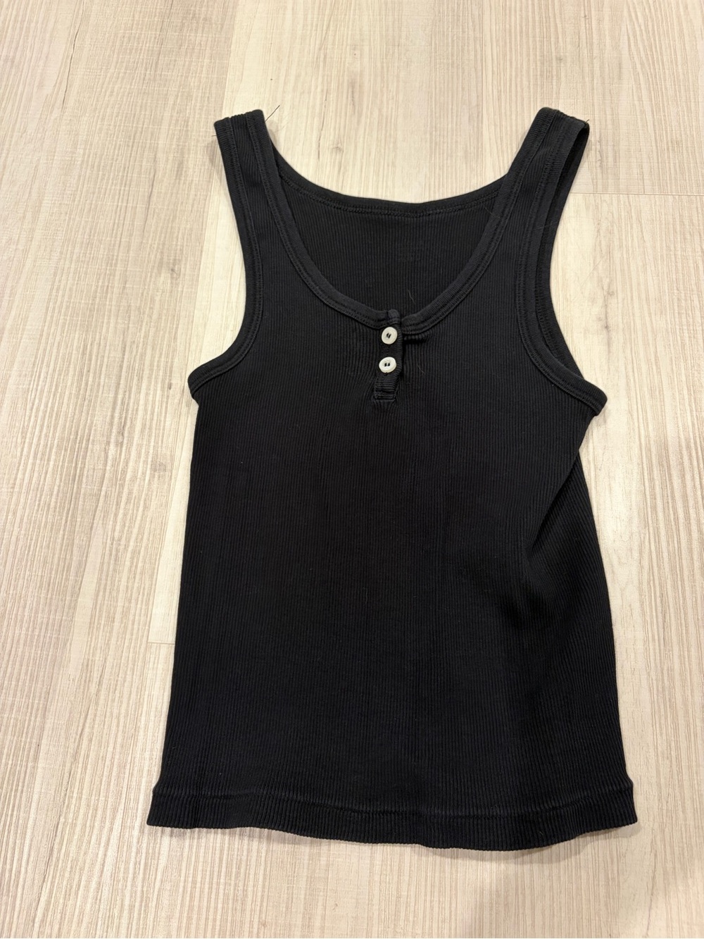 Black Ribbed Tank with Button Detail